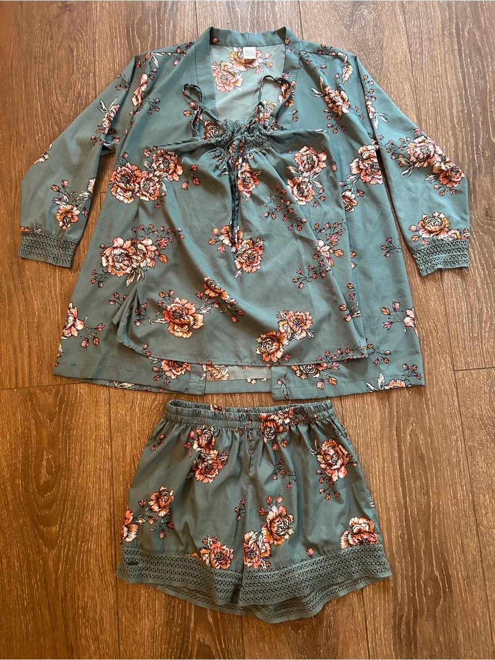 Japna Teal Floral Three-Piece Sleep Set